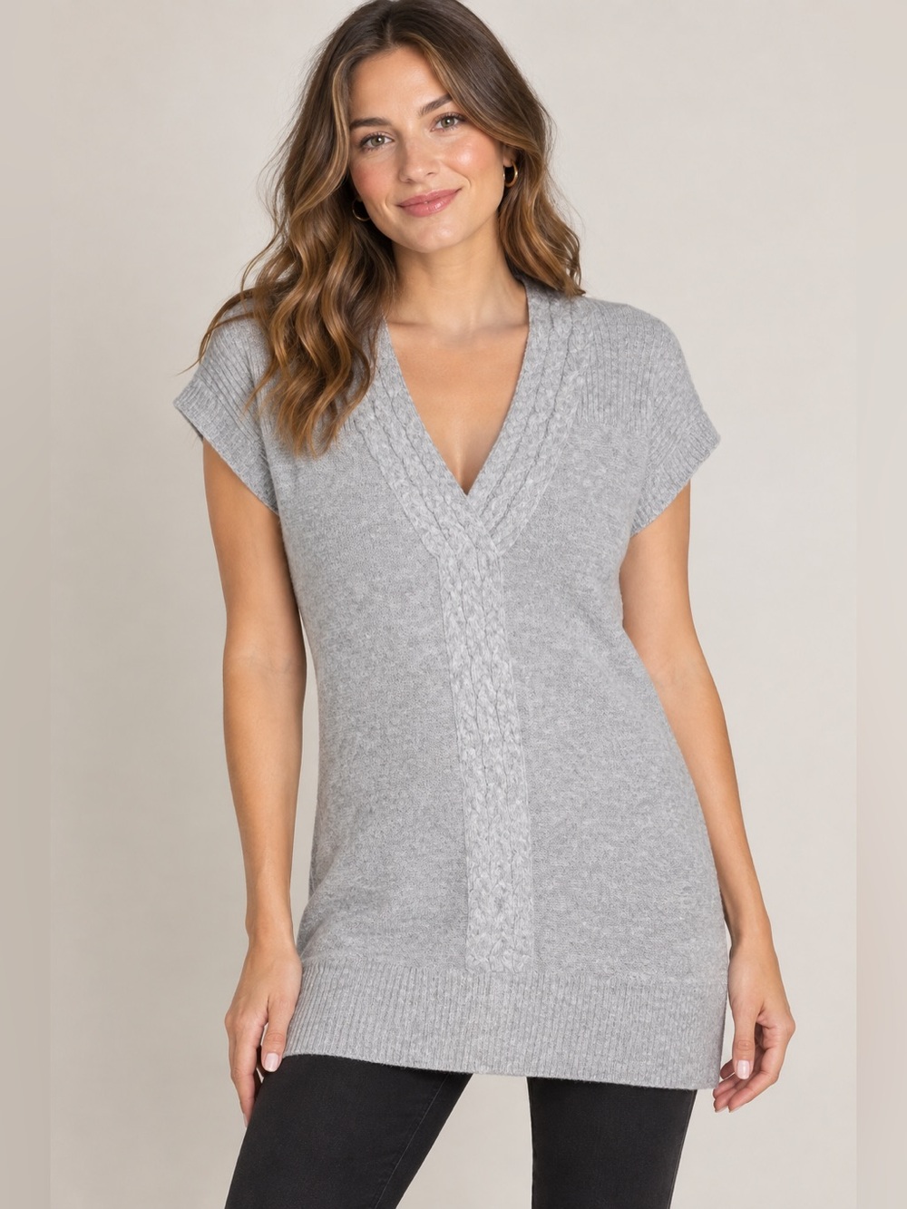 Elena Solano Gray Angora Rabbit Hair Lambswool Knit Tunic Sweater Size Small